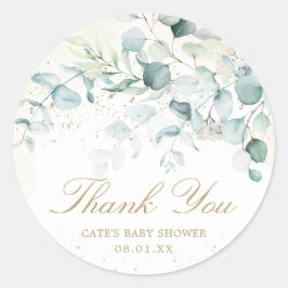 Eucalyptus Greenery Gold Baby Dusche Vielen Dank Runder Aufkleber