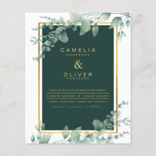 Eucalyptus Greenery Gold Emerald Wedding QR CODE F Flyer