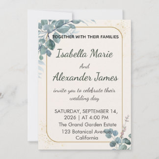 Eucalyptus Greenery Gold Foil Minimalist Wedding I Einladung
