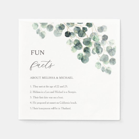 Eucalyptus Greenery Gold Fun Facts Wedding  Serviette (Vorderseite)