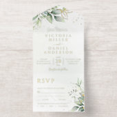 Eucalyptus Greenery Gold Leaves Botanical Wedding All-in-One-Einladung (Innenseite)