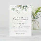 Eucalyptus Greenery Gold Leaves Bridal Brunch Einladung (Stehend Vorderseite)