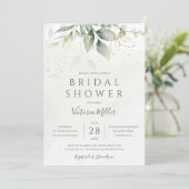 Eucalyptus Greenery Gold Leaves Bridal Shower Einladung (Stehend Vorderseite)