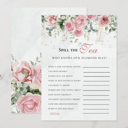 Eucalyptus Greenery Gold Leaves Bridal Shower game Einladung (Vorne/Hinten)