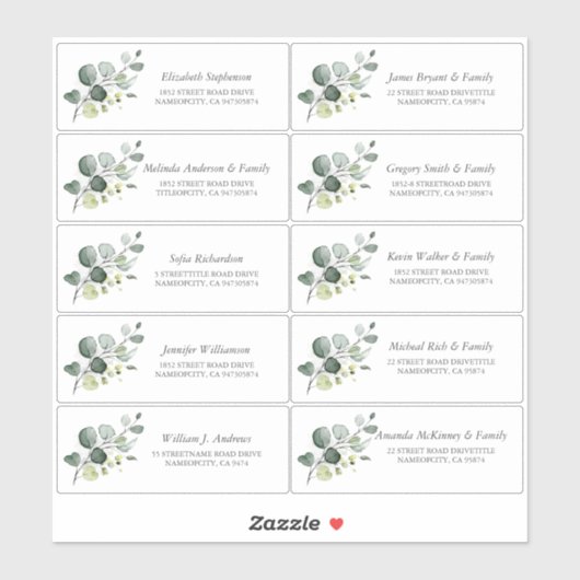 Eucalyptus Greenery Guest Names Address Labels (Blatt)