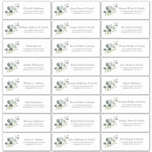 Eucalyptus Greenery Guest Names Smaller Labels (Vorderseite)