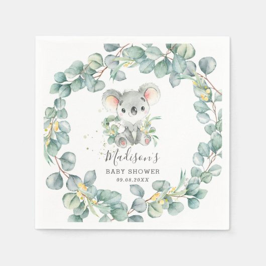 Eucalyptus Greenery Koala Baby Boy Shower Birthday Serviette (Vorderseite)