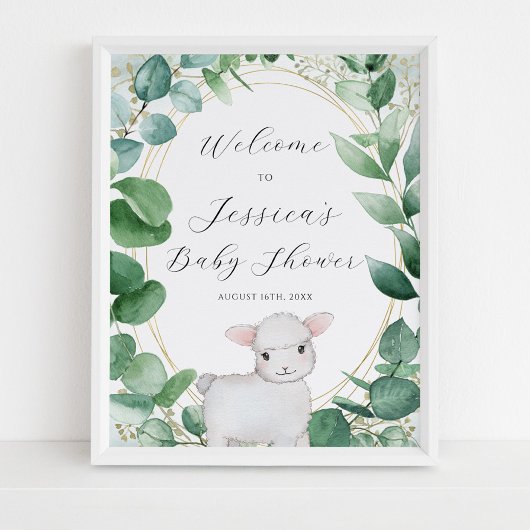 Eucalyptus Greenery Lamb Baby Dusche Willkommen Poster