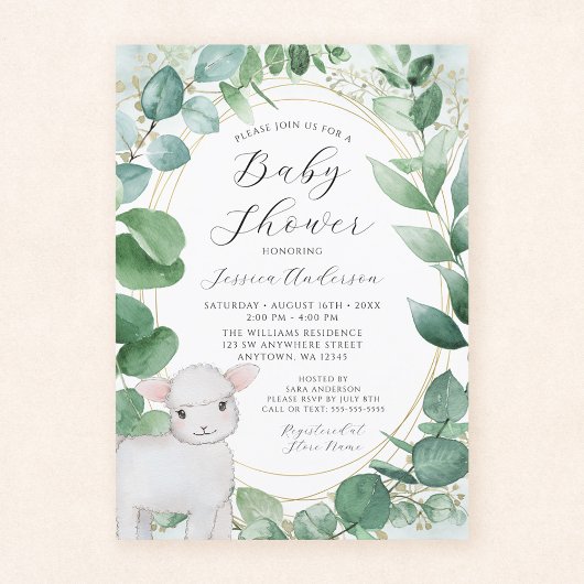 Eucalyptus Greenery Lamb Baby Shower Einladung