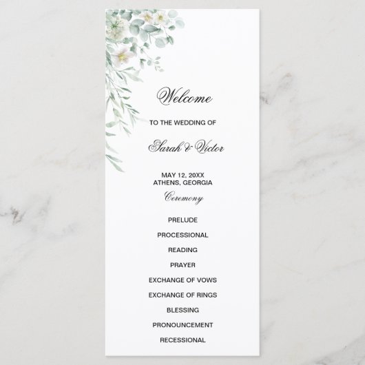 Eucalyptus Greenery Leaves Program Card Menükarte (Vorderseite)