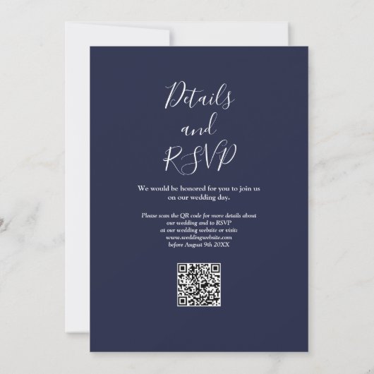 Eucalyptus Greenery Navy Blue QR Code Wedding Einladung (Rückseite)