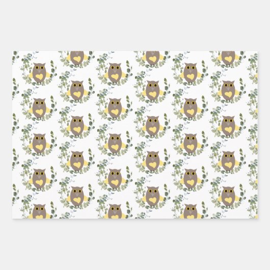 Eucalyptus Greenery Owls Geschenkpapier Set (Vorderseite 3)