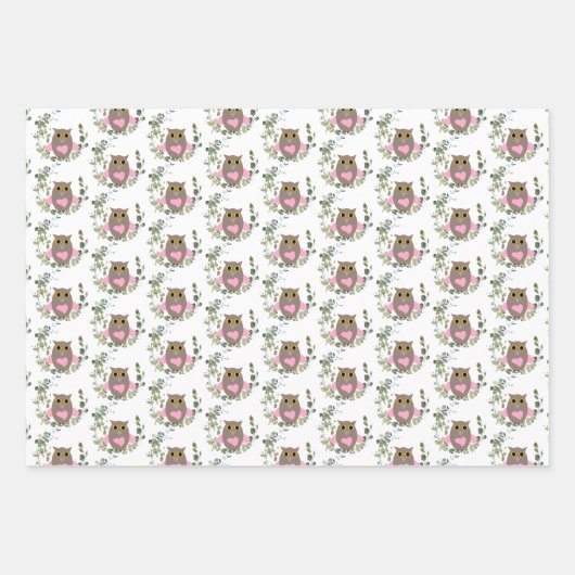 Eucalyptus Greenery Owls Geschenkpapier Set (Vorderseite 2)