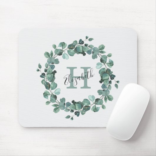 Eucalyptus Greenery Personalized Monogram Mouse Pa Mousepad (Mit Mouse)