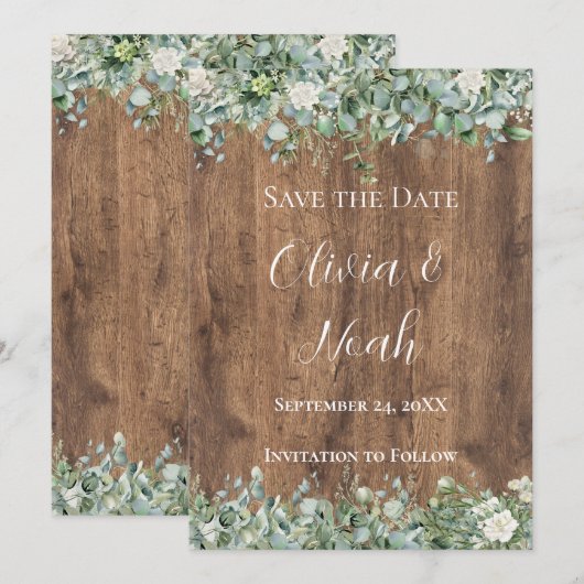 Eucalyptus Greenery Save the Date Card | Rustic Einladung (Vorne/Hinten)