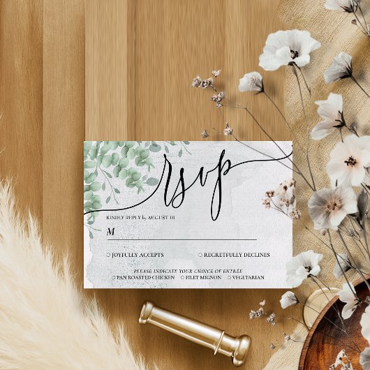 Eucalyptus Greenery Simple Calligraphy Boho RSVP Karte
