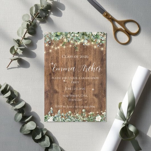 Eucalyptus Greenery & String Lights Graduation Einladung