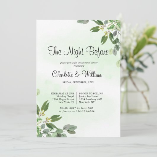 Eucalyptus Greenery Sukkulente Probe Abendessen Einladung (Stehend Vorderseite)