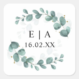 Eucalyptus Greenery Wedding Bonbonniere Quadratischer Aufkleber
