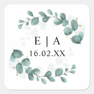 Eucalyptus Greenery Wedding Bonbonniere Quadratischer Aufkleber