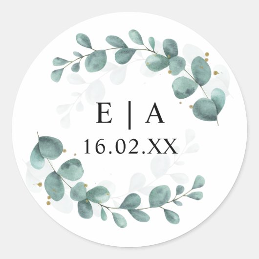 Eucalyptus Greenery Wedding Bonbonniere Runder Aufkleber (Vorderseite)