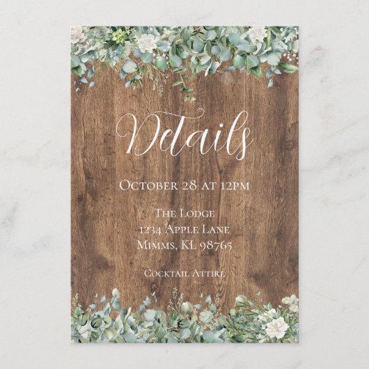 Eucalyptus Greenery Wedding Details Card | Rustic Begleitkarte (Vorderseite)