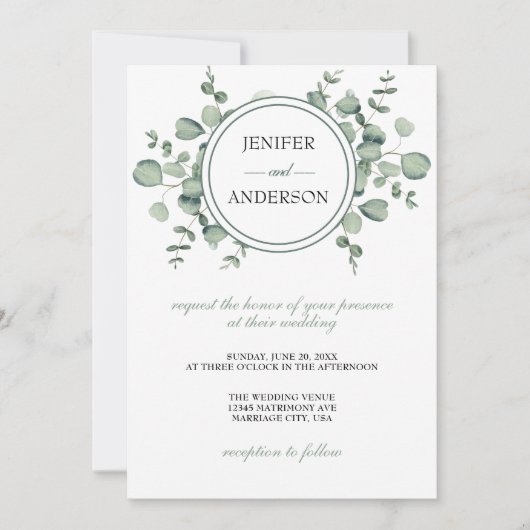 Eucalyptus Greenery Wedding Einladung (Vorderseite)