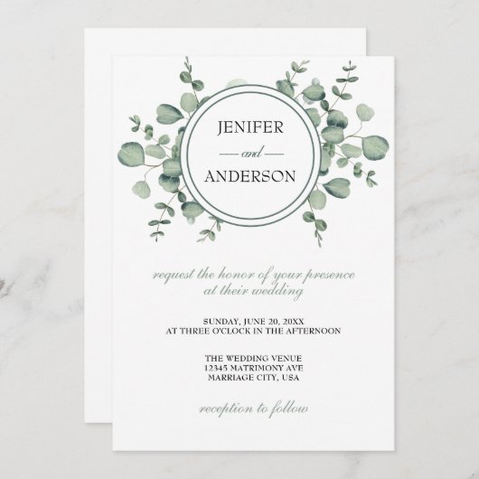 Eucalyptus Greenery Wedding Einladung (Vorne/Hinten)