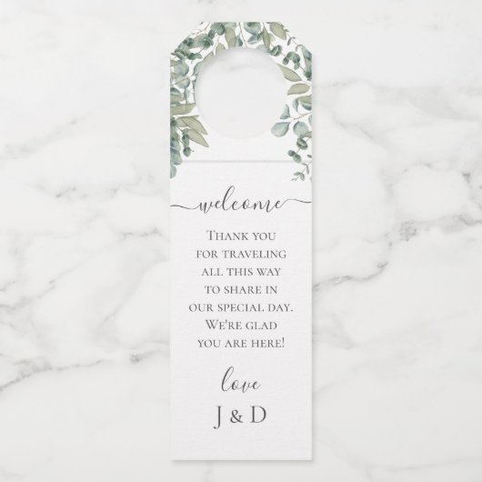 Eucalyptus Greenery Wedding Flaschenanhänger (Vorderseite)
