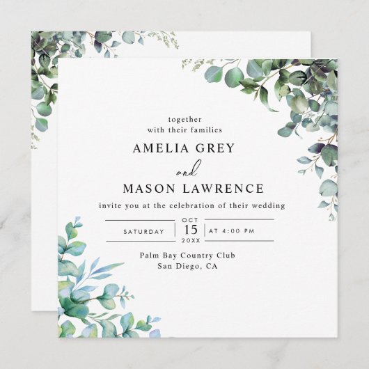 eucalyptus greenery wedding Invitation Einladung (Vorne/Hinten)
