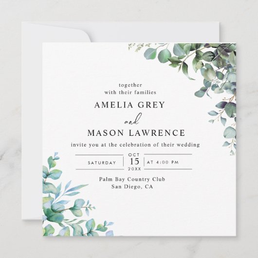 eucalyptus greenery wedding Invitation Einladung (Vorderseite)