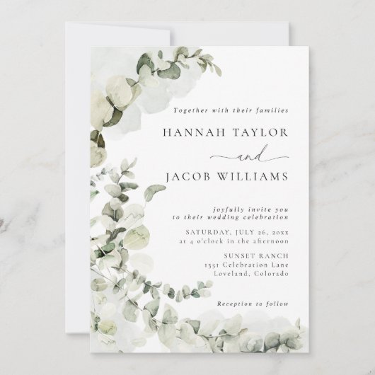 Eucalyptus Greenery Wedding Invitation Einladung (Vorderseite)