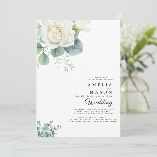 eucalyptus greenery wedding Invitation Einladung (Stehend Vorderseite)