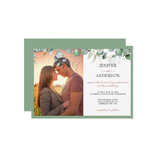 Eucalyptus Greenery Wedding Photo Einladung (Vorderseite/Rückseite Beispiel)