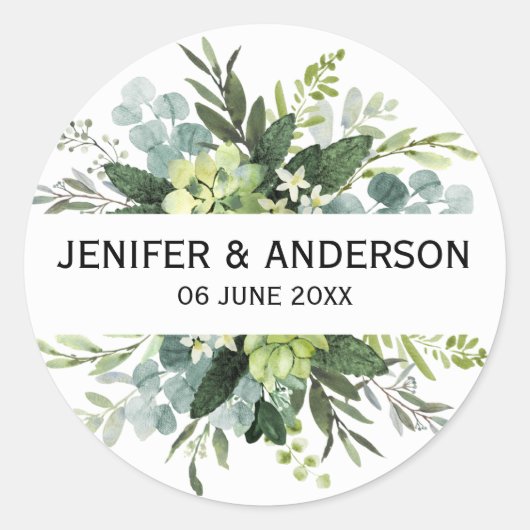 Eucalyptus Greenery Wedding Round Sticker (Vorderseite)
