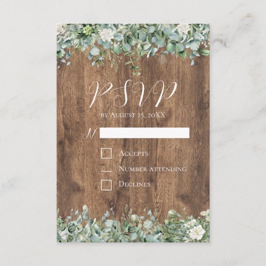 Eucalyptus Greenery Wedding RSVP Card | Rustic Begleitkarte (Vorderseite)