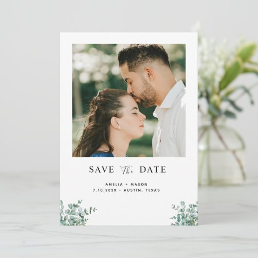 eucalyptus greenery wedding save the date (Stehend Vorderseite)