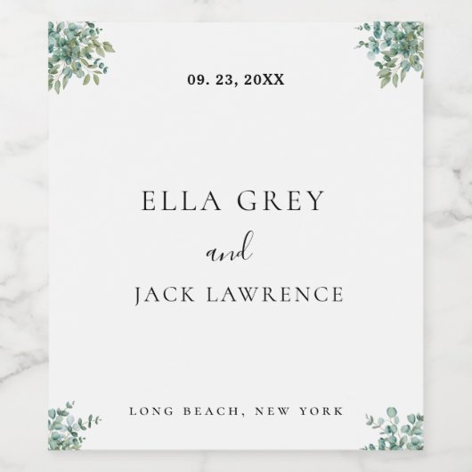 eucalyptus greenery wedding weinetikett (Einzelnes Label)