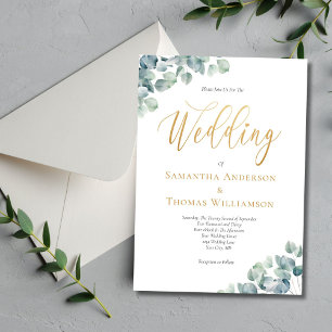 Eucalyptus Grün Gold Schrift Elegante Hochzeit Einladung