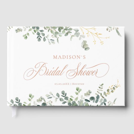 Eucalyptus Handwriting Script-Brautparty Gästebuch (Vorderseite)