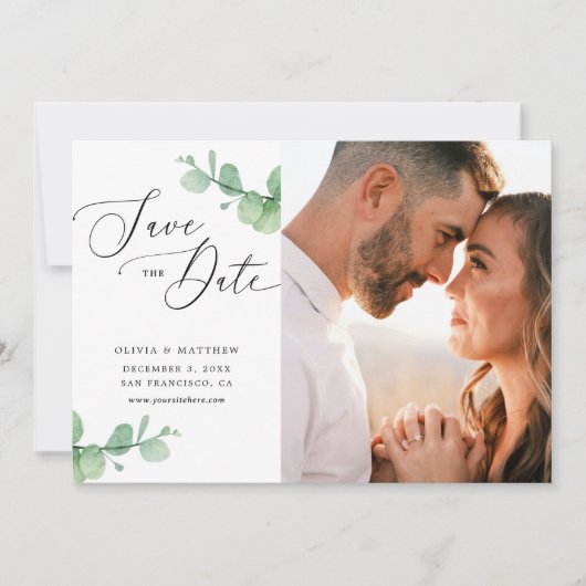 Eucalyptus-Hochzeit | Wasserfarben-Botanisches Fot Save The Date (Vorderseite)