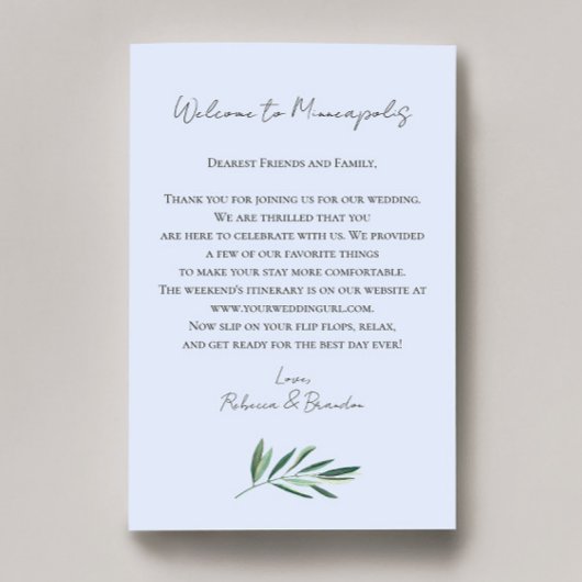 Eucalyptus-Hochzeits-Willkommensbeutel-Brief