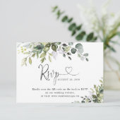 Eucalyptus-Hochzeitswebsite-QR-Code-RSVP-Karte RSVP Karte (Stehend Vorderseite)