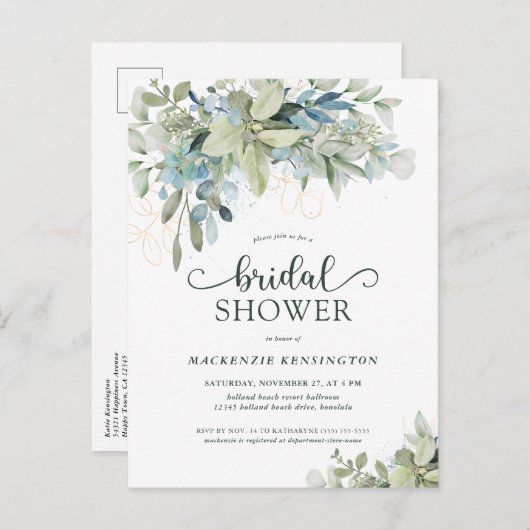 Eucalyptus Hübsch Script Bridal Dusche Einladung (Vorne/Hinten)