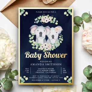 Eucalyptus Koala Bear Twins Navy Baby Showroom Gol Folieneinladung