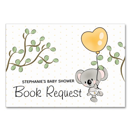 Eucalyptus Koala Book Request Card Baby Showdusche Tischnummer (Rückseite)