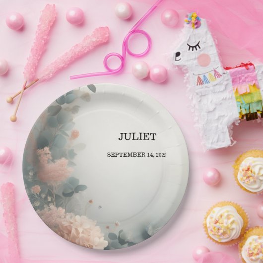 Eucalyptus Lace Tulle Dusty Blue Brautparty Pappteller (Party)