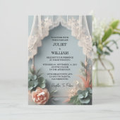 Eucalyptus Lace Tulle Pastel Dusty Blue Wedding Einladung (Stehend Vorderseite)