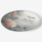 Eucalyptus Lace Tulle Pastel Dusty Blue Wedding Pappteller (Schrägansicht)