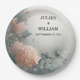 Eucalyptus Lace Tulle Pastel Dusty Blue Wedding Pappteller